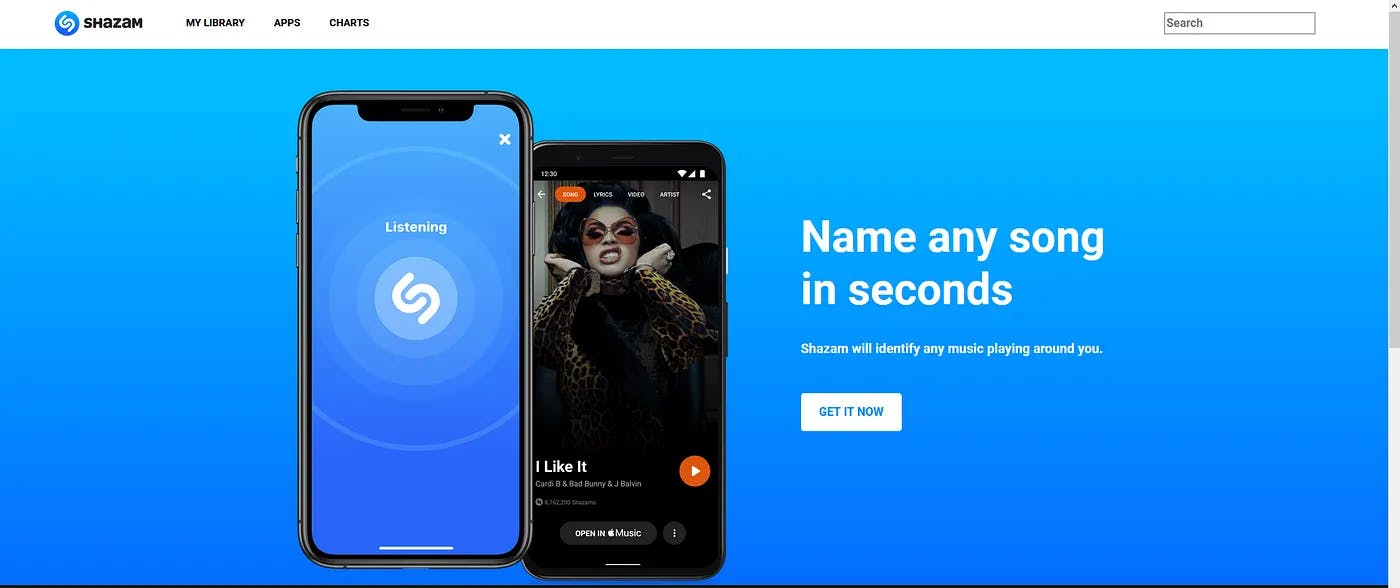 Shazam homepage